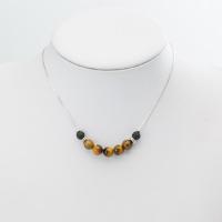 Halskettingen met edelstenen, Lava, met magnesiet & Abrazine Stone & ijzeren ketting & Malachiet & Tiger Eye & Natuurlijke Turquoise & Rozenkwarts & Zinc Alloy, Ronde, silver plated, verschillende stijlen voor de keuze & voor vrouw, 8mm, Lengte 15.75 inch, Verkocht door PC