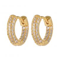 Messing Huggie Hoop Earring, gold plated, micro pave zirconia & voor vrouw, 4x14mm, Verkocht door pair