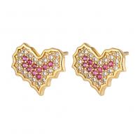 Cúbicos Circonia Pendiente Latón Micro pavimenta, metal, Corazón, chapado en color dorado, micro arcilla de zirconia cúbica & para mujer, multicolor, 11x9.50mm, Vendido por Par