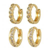 Boucle d'oreille Creole cerceau laiton, Placage de couleur d'or, styles différents pour le choix & pavé de micro zircon & pour femme, Vendu par paire