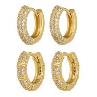 Boucle d'oreille Creole cerceau laiton, Placage de couleur d'or, styles différents pour le choix & pavé de micro zircon & pour femme, Vendu par paire