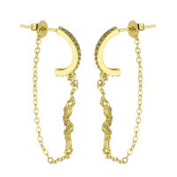 Boucles d'oreilles en laiton zircon cubique pavent, Placage de couleur d'or, bijoux de mode & pavé de micro zircon & pour femme, doré, 42mm, 10sacsvalises/lot, Vendu par lot