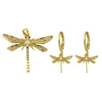 Messing hanger met micro-paved kubieke zirconia's, Dragonfly, gold plated, mode sieraden & verschillende stijlen voor de keuze & micro pave zirconia & voor vrouw, multi-gekleurde, Gat:Ca 4mm, 10pC's/Lot, Verkocht door Lot