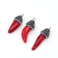 Rhinestone hänge, Syntetisk Coral, med rhinestone lera bana, Peppar, Unisex, röd, 12x30-14x35mm, Säljs av PC