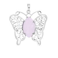 Gemstone Vedhæng Smykker, Zinc Alloy, med Ædelsten, Butterfly, platin farve forgyldt, forskellige materialer til valg & Unisex, nikkel, bly & cadmium fri, 49x44mm, Solgt af PC