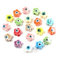 Abalorios de cerámica de la impresión, Porcelana, Flor, estampado, Bricolaje & patrón de malvado de ojo, más colores para la opción, 10x7mm, agujero:aproximado 3.5mm, 10PCs/Bolsa, Vendido por Bolsa