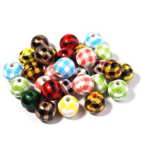 Abalorios de Madera, Esférico, estampado, Bricolaje & patrón de cuadros, más colores para la opción, 16mm, agujero:aproximado 3.5mm, 20PCs/Bolsa, Vendido por Bolsa