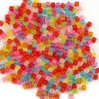 Perline in plastica, Piazza, stampaggio ad iniezione, DIY & trasparente & con modello lettera, colori misti, 6x6x6mm, Foro:Appross. 3.5mm, 100PC/borsa, Venduto da borsa