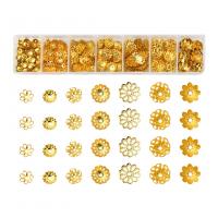 Ijzer Bead Cap, met Plastic Box, Bloem, gold plated, DIY, gouden, 5-10mm,155x33x18mm, Verkocht door box