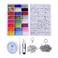 Glasperlen DIY Armband Set, HummerVerschluss & Linking ring & PerlenPerlenschnur & Schere & Pinzette, mit Kunststoff Kasten & Acryl, plattiert, gemischte Farben, frei von Nickel, Blei & Kadmium, 190x130x36mm, verkauft von setzen