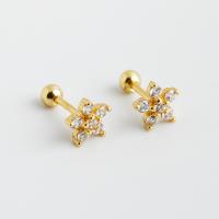 925 Sterling Silver Stud Earrings Flower plated for woman & with rhinestone Sold By Pair