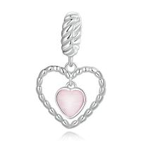 Argent sterling 925 Pendentifs European, avec verre, coeur, Plaqué de platine, creux, 22x13mm, Vendu par PC