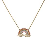 Collier en laiton, Arc en ciel, Placage de couleur d'or, pour femme & avec strass, multicolore, 19x13mm, Longueur 43 cm, Vendu par PC