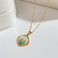 Collier de bijoux en acier inoxydable, Acier inoxydable 304, avec turquoise & coquille, avec 1.97inch chaînes de rallonge, bijoux de mode & pour femme, doré, Longueur Environ 15.75 pouce, Vendu par PC