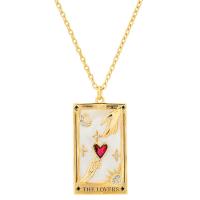 Messing halskettingen, met 1.97inch extender keten, gold plated, mode sieraden & voor vrouw & met strass, nikkel, lood en cadmium vrij, 15x25mm, Lengte Ca 15.75 inch, Verkocht door PC