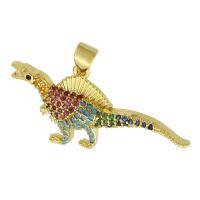 Terningformet Zirkon Micro Pave Messing vedhæng, Dinosaur, guldfarve belagt, mode smykker & du kan DIY & Micro Pave cubic zirconia & for kvinde, flerfarvede, 33x16x4mm, Hole:Ca. 3mm, 10pc'er/Lot, Solgt af Lot