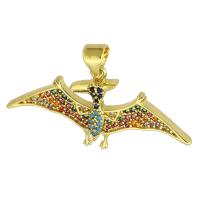 Messing hanger met micro-paved kubieke zirconia's, Dinosaurus, gold plated, mode sieraden & DIY & micro pave zirconia & voor vrouw, multi-gekleurde, 32x16x3mm, Gat:Ca 3mm, 10pC's/Lot, Verkocht door Lot