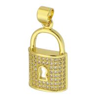 Цирконий Micro Pave латунь подвеска, Латунь, Замок, плакирован золотом, ювелирные изделия моды & DIY & инкрустированное микро кубического циркония & Женский, Золотой, 11.50x20x4mm, отверстие:Приблизительно 3mm, 10ПК/Лот, продается Лот