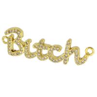 Messing connector met micro-paved kubieke zirconia's, De Brief van het alfabet, gold plated, mode sieraden & DIY & micro pave zirconia & voor vrouw, gouden, 32x10x2mm, Gat:Ca 2mm, 10pC's/Lot, Verkocht door Lot