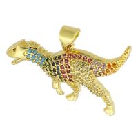 Cubique Pendentif en laiton zircon pavent, Dinosaure, Placage de couleur d'or, bijoux de mode & DIY & pavé de micro zircon & pour femme, multicolore, 29x17x4mm, Trou:Environ 3mm, 10PC/lot, Vendu par lot