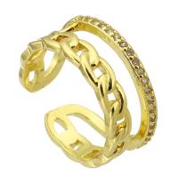 Messing Manschette Fingerring, goldfarben plattiert, Einstellbar & Modeschmuck & Micro pave Zirkonia & für Frau, goldfarben, 9mm, Bohrung:ca. 3.5mm, Größe:7, 10PCs/Menge, verkauft von Menge