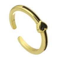 laiton Cuff Bague, Placage de couleur d'or, Réglable & bijoux de mode & pour femme & émail, noire, 4mm, Trou:Environ 3.5mm, Taille:7, 10PC/lot, Vendu par lot