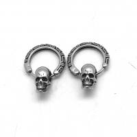 Pendiente Pendiente Huggie Hoop, acero inoxidable 316, Calavera, Vintage & unisexo & ennegrezca, 15x22.50mm, Vendido por Par