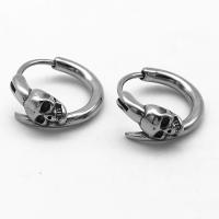 Huggie Hoop Øreringe, 316 Stainless Steel, Skull, Vintage & Unisex & sværte, 14x15.30x2.20mm, Solgt af par