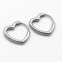 Mens acier inoxydable Hoop boucles d'oreilles, Acier inoxydable 316, coeur, Vintage & pour femme, couleur originale, 16.70x17.20x2.70mm, Vendu par paire