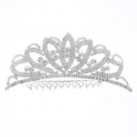 Tiaras, liga de zinco, cromado de cor prateada, para mulher & com strass, prateado, níquel, chumbo e cádmio livre, 100x35mm, vendido por PC