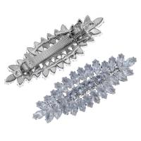 Pasadores para el Cabello, aleación de zinc, con diamantes de imitación, chapado en color de plata, para mujer & con diamantes de imitación, plateado, libre de níquel, plomo & cadmio, 75x25mm, Vendido por UD