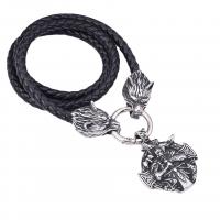 cuir PU collier, avec Acier inoxydable 316, loup, bijoux de mode & longueur différente pour le choix & pour homme & noircir, noire, 46x36mm, Vendu par PC