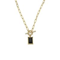 Collier en laiton cubique Zircon Micro Pave, Placage de couleur d'or, pour femme & avec zircone cubique, noire, 14mm, Longueur 48 cm, Vendu par PC