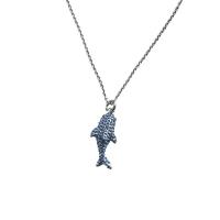 Collier en laiton, poisson, Plaqué de platine, pour femme & avec strass, 23x11mm, Longueur 50 cm, Vendu par PC