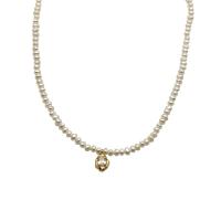 Freshwater Pearl Mässing Chain Necklace, med Freshwater Pearl, guldfärg pläterade, micro bana cubic zirconia & för kvinna, vit, 10mm, Längd Ca 34-40 cm, Säljs av PC