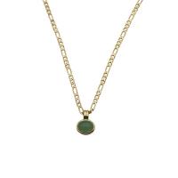 Collier bijoux de pierre gemme, laiton, avec Aventurine, Placage de couleur d'or, bijoux de mode & pour femme, vert, 11x16mm, Longueur 53 cm, Vendu par PC