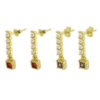 Cubic Zircon (CZ) Stud Earring Brass gold color plated micro pave cubic zirconia & for woman 21mm Sold By Pair