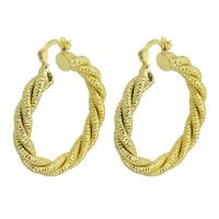 Laiton Anneau d'oreille, Placage de couleur d'or, pour femme, 35x40x5mm, Vendu par paire