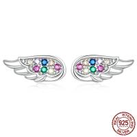 925 Sterling Sølv Stud Earring, Wing Shape, platin farve forgyldt, Micro Pave cubic zirconia & for kvinde, 12x5mm, Solgt af PC