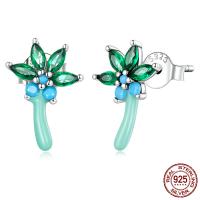 925 Sterling Silver Graí Earring, le turquoise, Flower, ocsaídiúcháin, do bhean & greamán eapocsa & le rhinestone, glas, 8x12mm, Díolta De réir Péire