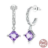 925 Sterling Zilver Drop Earring, oxydatie, voor vrouw & met strass, purper, 10x26mm, Verkocht door PC