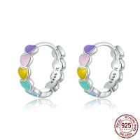 925 pendientes de aro de plata de ley, plata de ley 925, chapado en color de platina, para mujer & esmalte, multicolor, 12x12mm, Vendido por UD