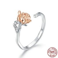 925 Sterling Silver Cuff Finger Ring, Rose, platinos spalva padengtas, Reguliuojamas & moters, Pardavė PC