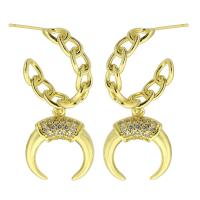 Boucles d'oreilles en laiton zircon cubique pavent, Placage de couleur d'or, bijoux de mode & pavé de micro zircon & pour femme, doré, 42mm, 10pairescouple/lot, Vendu par lot