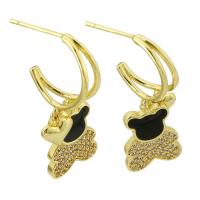 Boucles d'oreilles en laiton zircon cubique pavent, ours, Placage de couleur d'or, bijoux de mode & pavé de micro zircon & pour femme & émail, deux couleurs différentes, 31mm, 10pairescouple/lot, Vendu par lot