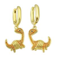 Messing Håndtaget tilbage Earring, Dinosaur, guldfarve belagt, mode smykker & Micro Pave cubic zirconia & for kvinde, appelsin, 37mm, 10par/Lot, Solgt af Lot