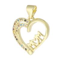 metal colgante, Corazón, chapado en color dorado, Joyería & micro arcilla de zirconia cúbica & para mujer, multicolor, 17x17x2.50mm, agujero:aproximado 3mm, 10PCs/Grupo, Vendido por Grupo