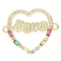 Conector de Micro Pavé de Zirconía Cúbica en Latón, metal, Corazón, chapado en color dorado, Joyería & micro arcilla de zirconia cúbica & para mujer, multicolor, 25x18.50x3mm, agujero:aproximado 1.5mm, 10PCs/Grupo, Vendido por Grupo