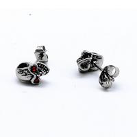 Stainless Steel Stud Earrings 316 Stainless Steel Skull vintage & Unisex & with rhinestone & blacken Sold By Pair