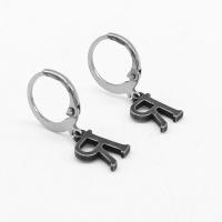 Huggie Hoop Drop ørering, 316 Stainless Steel, Bogstavet R, Vintage & Unisex & sværte, 7x24x2mm, Solgt af par